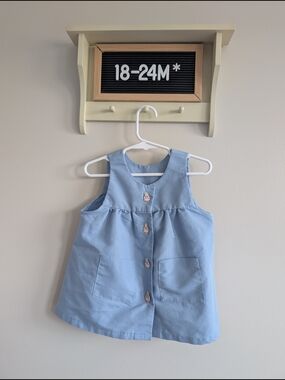 Baby Blue Handmade Dress Bunny Button 18-24M